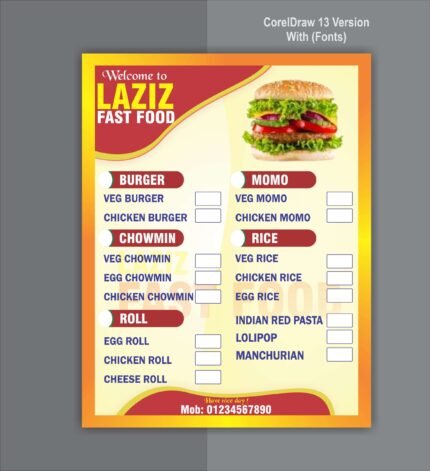 Resturant Fast Food Menu Card Design A4