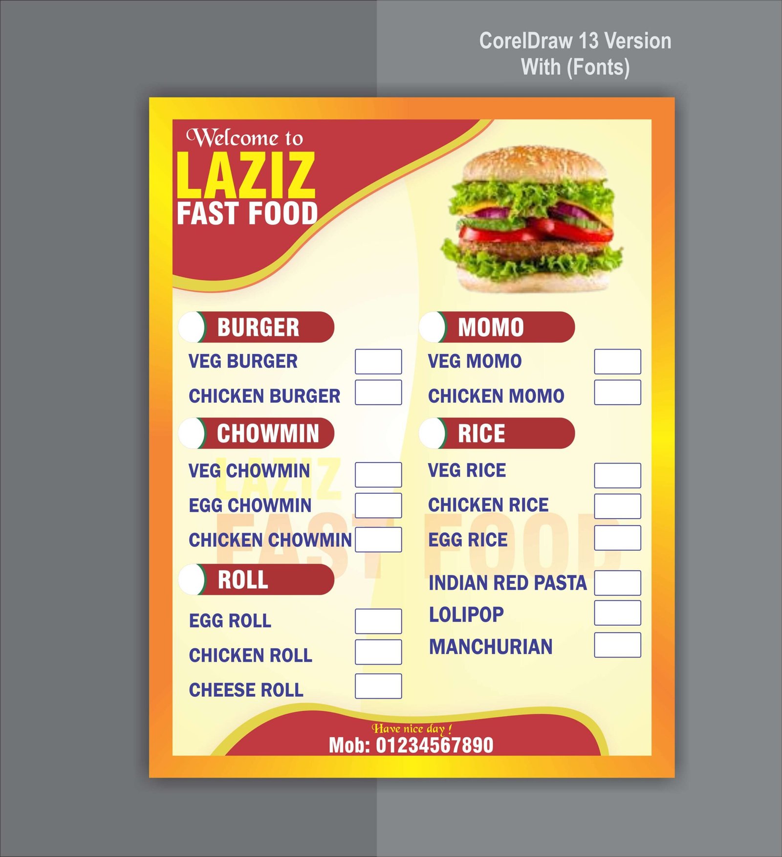 Resturant Fast Food Menu Card Design A4 Designerden in