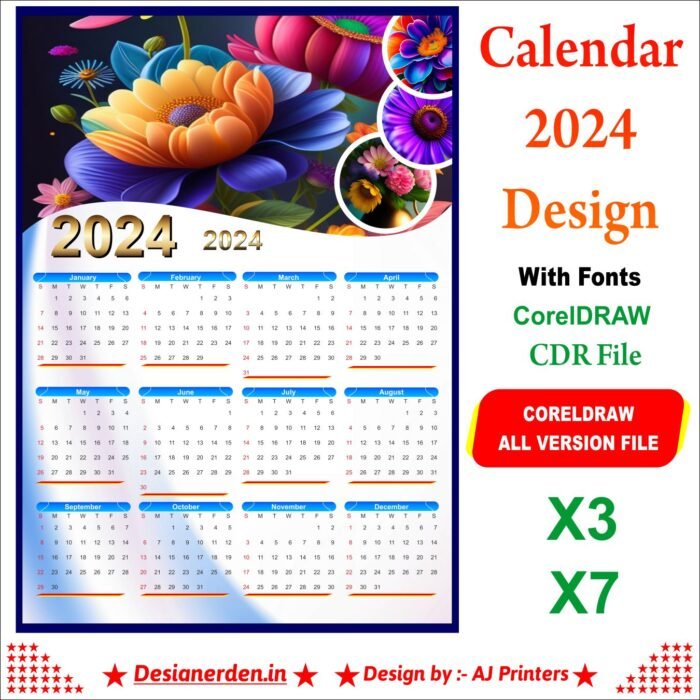 Calendar 2024 X3 - X7 CDR - Calendar Design CDR File