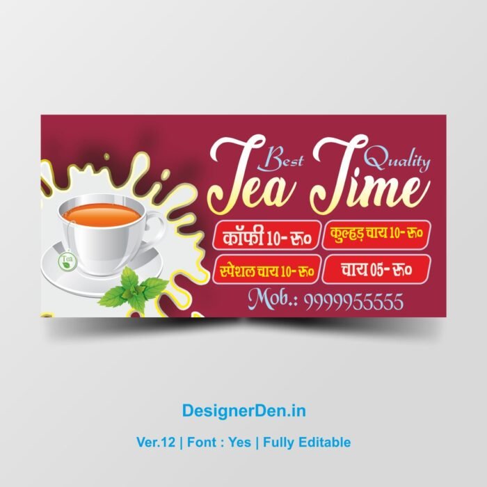 Tea Shop Flex Design CDR File with Fonts - Tea Stall Banner