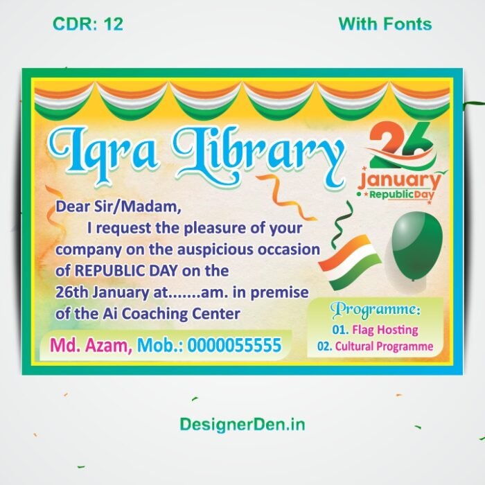 26th January Invitation Card Republic Day Card Design CDR File