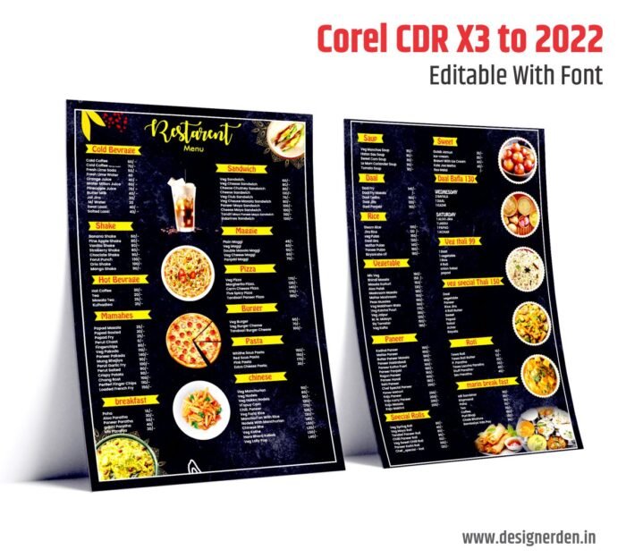 Restaurant menu card template CDR File