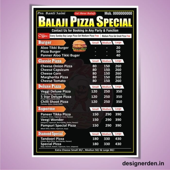 Pizza Restaurant Menu Card Design CDR File