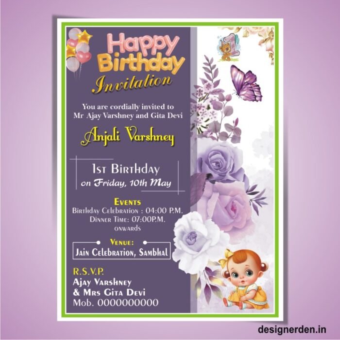 Birthday Invitation 7x5 Card Design CDR File