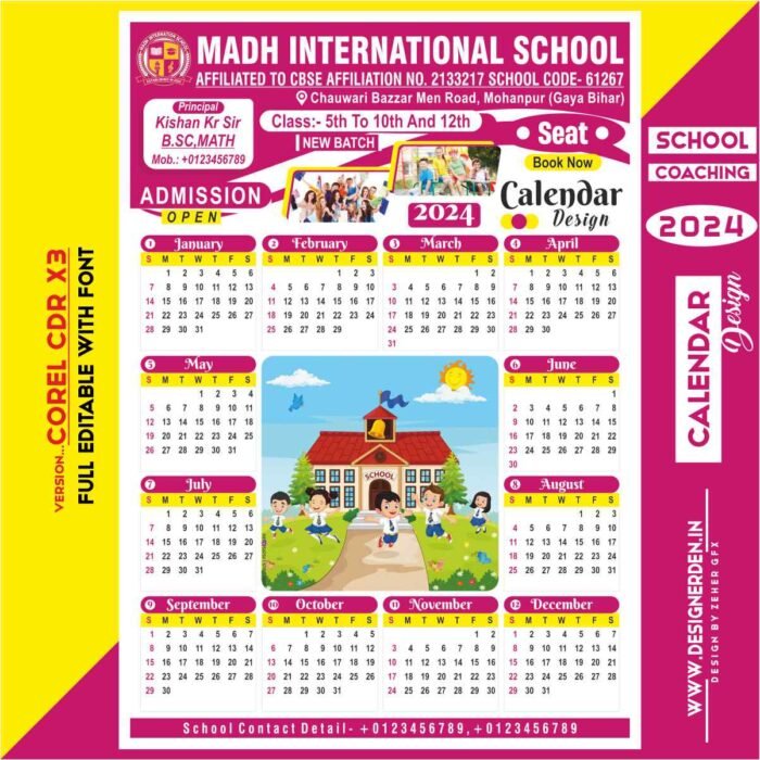 School Calendar Design 2024 CDR File