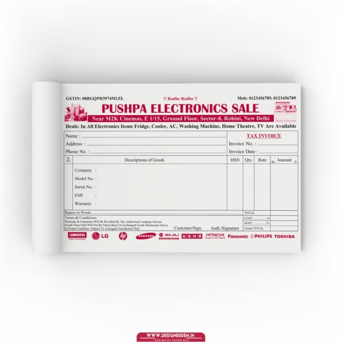 Electronic Shop Receipt Design - Electrical Store Bill Book Cdr File