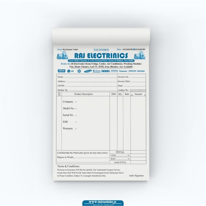 Electronics Bill Book Design