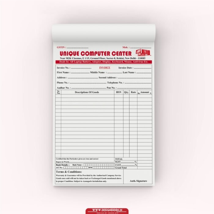 Computer Institute Invoice Book Design CDR File