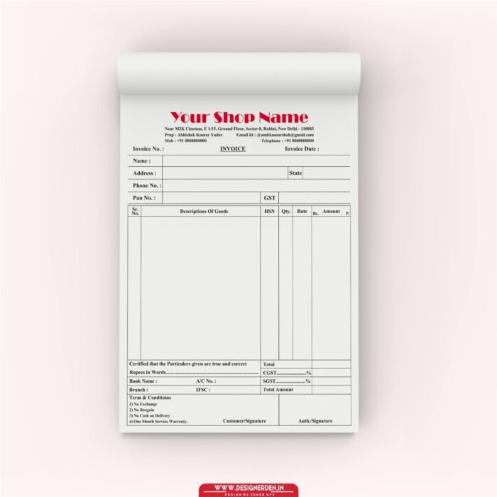 Invoice Book Design for Shop and Company