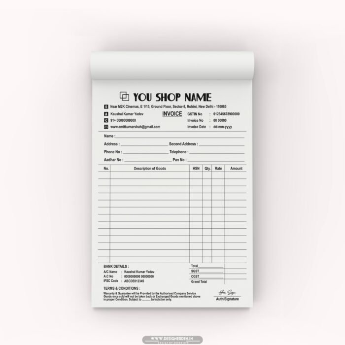 Shop and Company Invoice Book Design