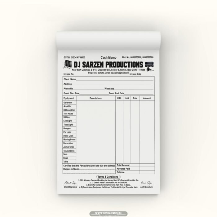 Sound And Tent House Bill Book Design