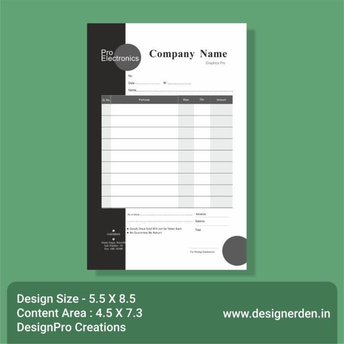 Professional Bill Book Template Single Color