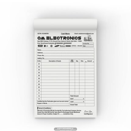 Electronics Shop Bill Book Design