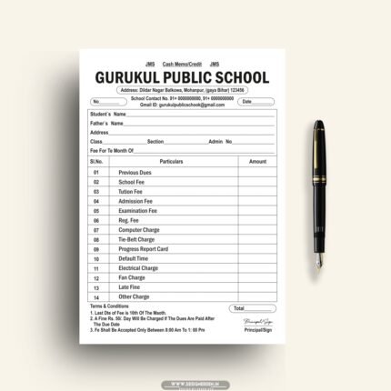 Gurukul Public School Fee Invoice Book