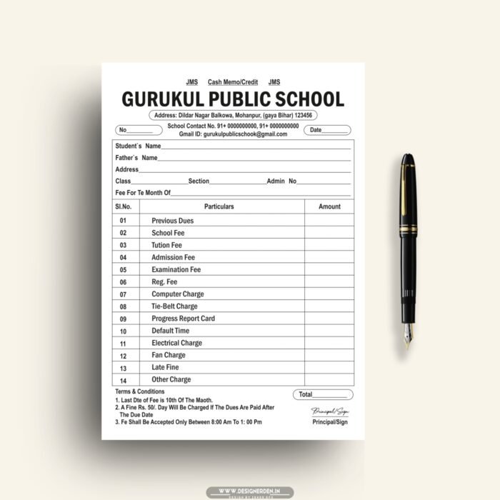 Gurukul Public School Fee Invoice Book