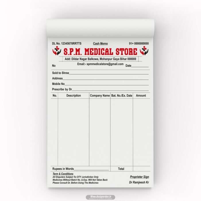 Medical Store INVOICE Bill Book Design CDR File