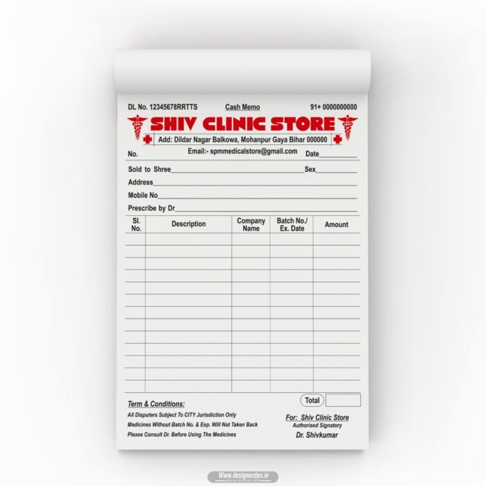 Doctor Bill Book - Medical Store INVOICE Bill Book Design CDR File