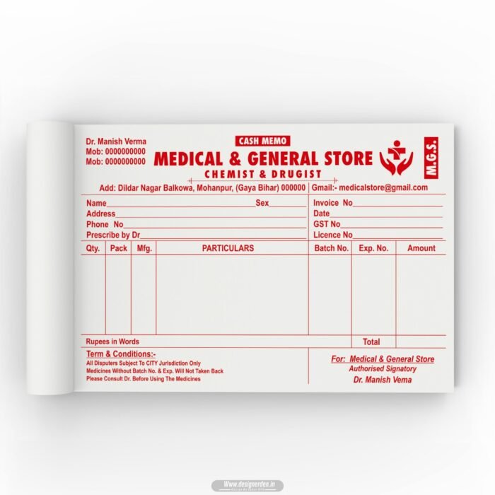 Medical Bill Book and General Store Invoice Design in Black and White CDR File