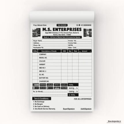 M.S. Enterprises Mobile Shop INVOICE Bill Book Design CDR File