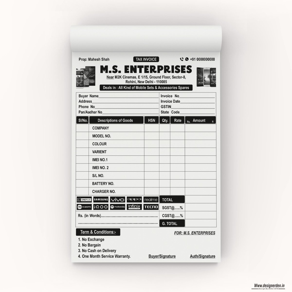 M.S. Enterprises Mobile Shop INVOICE Bill Book Design CDR File M.S. Enterprises Mobile Shop INVOICE Bill Book Design CDR File