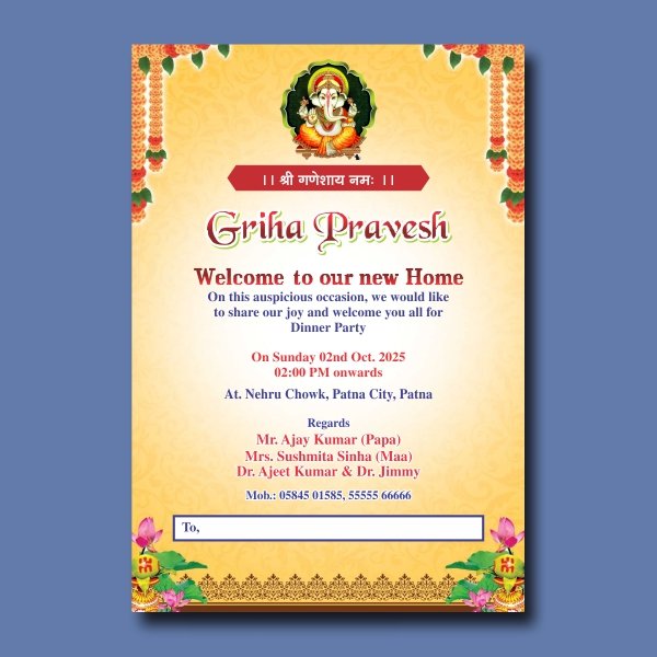 Girah Pravesh Invitation card Grih Pravesh Invitation Card