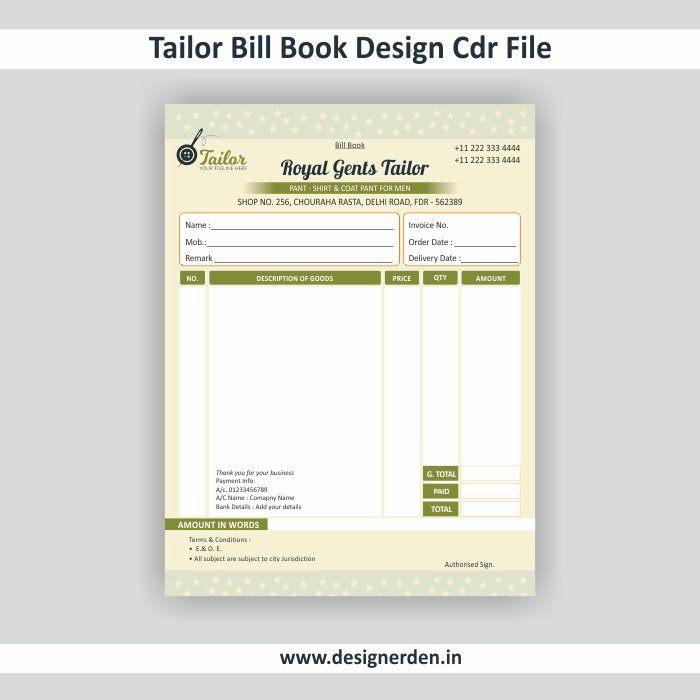 Tailor Bill Book Design Cdr File DD Tailor Bill Book Design Cdr File